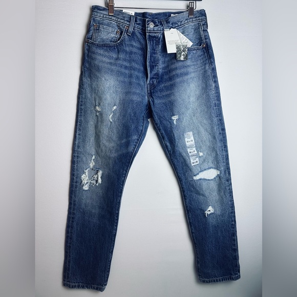 ❗️ NEW $168 Levi’s 501 Skinny Leg Button Fly Distressed Denim Jeans 30x28 - Picture 1 of 12